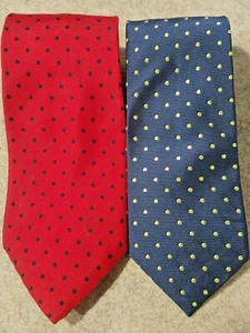 lot 2 POLKA DOT necktie Bert Pulitzer Red with Navy & Club Room Navy with Yellow - Picture 1 of 8