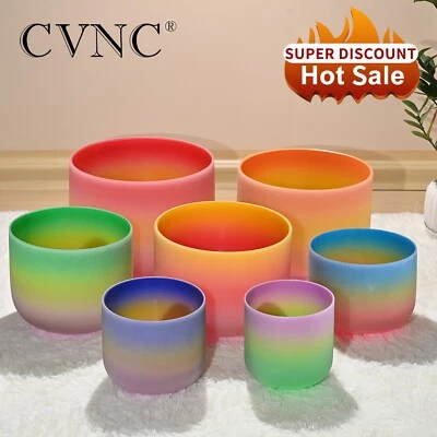 CVNC 432Hz 8"-14" Set of 7 pcs Rainbow Chakra Quartz Crystal Singing Bowl - Image 1 of 4