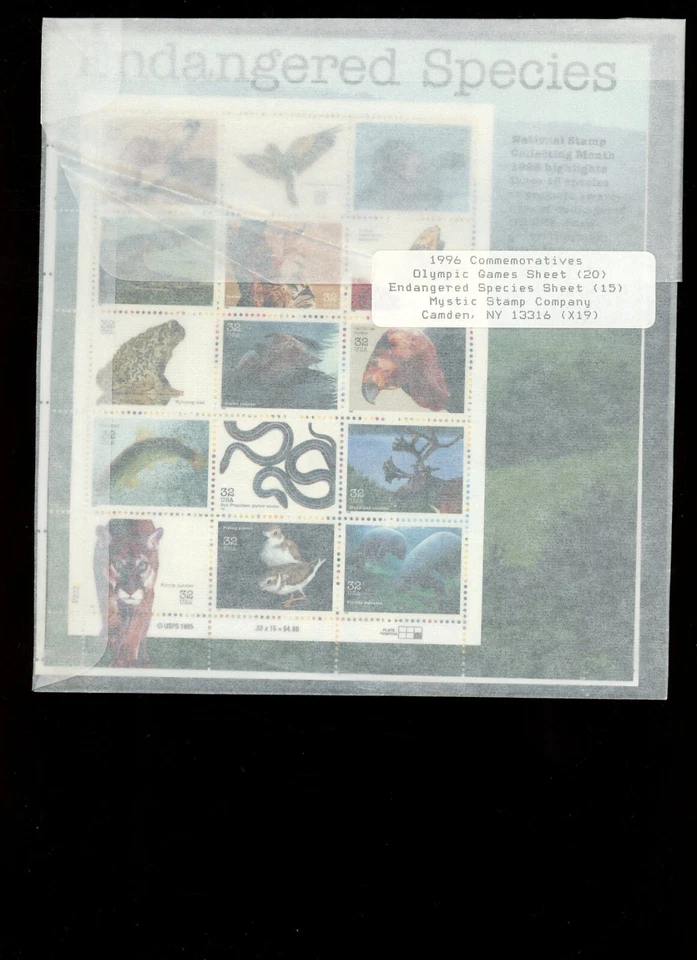 1996 32c Olympic Games 20 stamps  & Endangered Species 15 stamps - Image 1 of 1