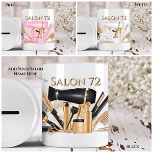 Personalised Hair Beauty Salon Tips Jar Ceramic Money Box - Foto 1 di 4