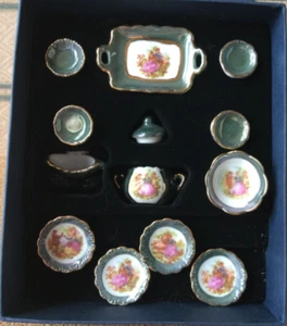 Reutter Porzellan Green Lustre Tableware Set 1/12 Dolls House - Picture 1 of 3