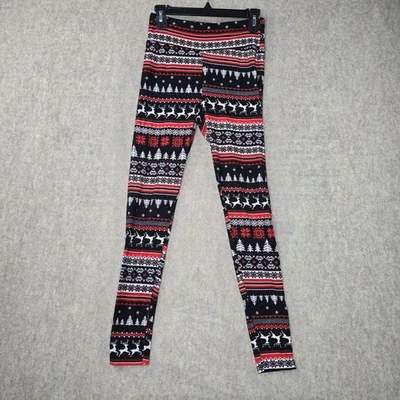 Leggings No Boundaries para mujer Christmas Fair Isle rojos negros tejidos elásticos medianos Foto 1 de 4