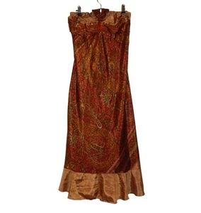 unbranded y2k size 12 paisley silk halter neck dress brown maroon - Picture 1 of 9