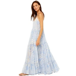 Misa Kalita Stufen Rüschen blau Maxi Zelt Kleid Damen Gr. XS Stufen transparent Neu mit Etikett - Bild 1 von 9