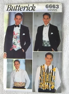 Vintage 90s Butterick Pattern 6663 Mens Vest Cummerbund Bow Tie Formal Wear - Picture 1 of 4