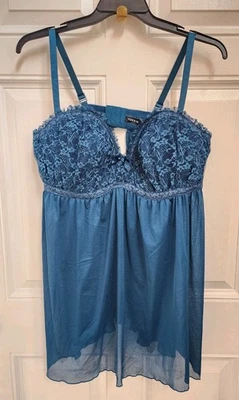 TORRID Blue Lace Mesh Sexy Strap Babydoll Mini Lingerie Dress 5 5X 30-32  - Image 1 of 4