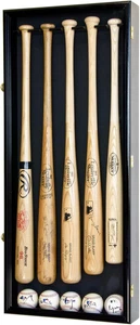 5 vitrina de bates de béisbol negra montada en la pared MLB marco de pelota gabinete caja de sombra - Imagen 1 de 5