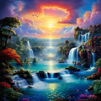 Kits de pintura de diamantes 5D para adultos, kit de arte de diamantes de paisaje, cascada Foto 1 de 4