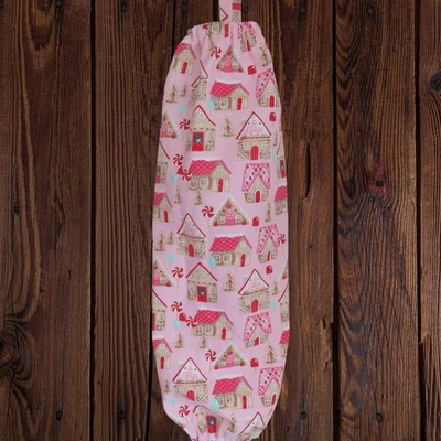 塑料袋支架圣诞闪光织物,粉红色姜饼屋袋点胶 — 第 1/4 张图片