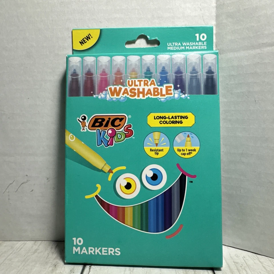 4 PKS of 10 BIC Kids Washable Coloring Marker Medium Assorted 40 Markers Total