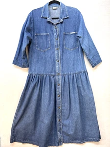 Abito camicia midi western denim vintage Dreams vita bassa blu donna grande USA - Foto 1 di 14