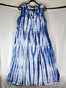 Woman Within Plus Siz 20 Blue White Tie-Dye Button Pintuck Maxi Dress Sleeveless - Picture 1 of 11