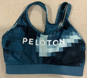 Adidas Peloton Sports Bra Women's Size Medium Blue White Grey Logo Training - Picture 1 of 2