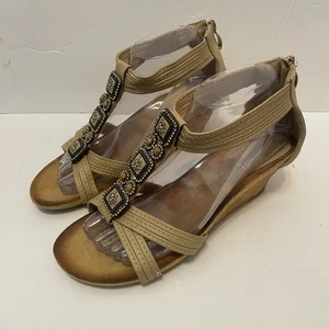 Spring Step PATRIZIA Wedge Heels Sandals Womens Sz 39 US 8.5 Jewel Embellished - Picture 1 of 9
