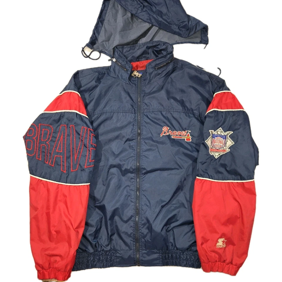 MLB Starter Full Zip Atlanta Braves Nylon Windbreaker Jacket Mens Large  - Image 1 of 4