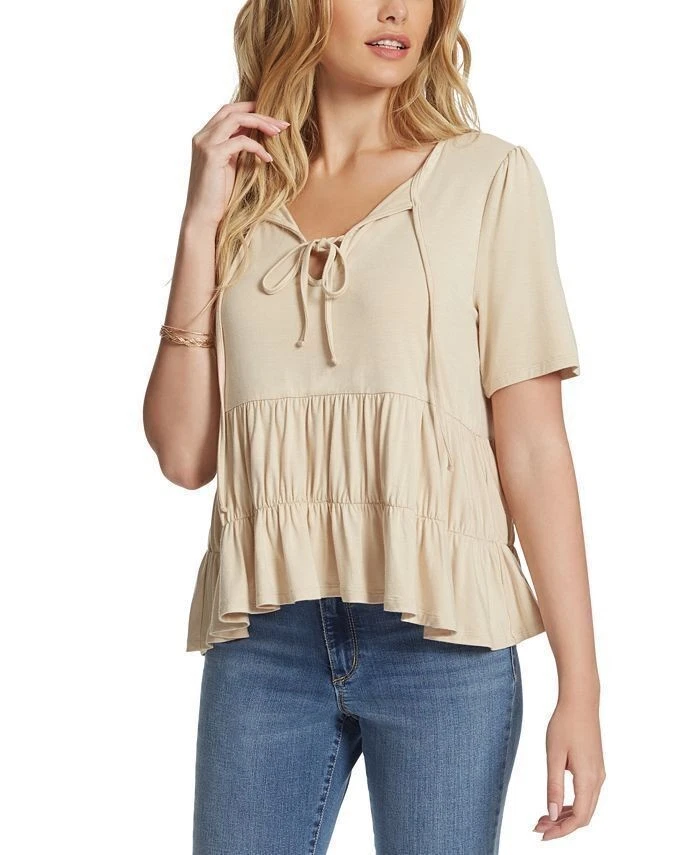 Jessica Simpson Top Joss Tiered Tie-Neck Beige Sz M NEW NWT 535 - Image 1 of 1
