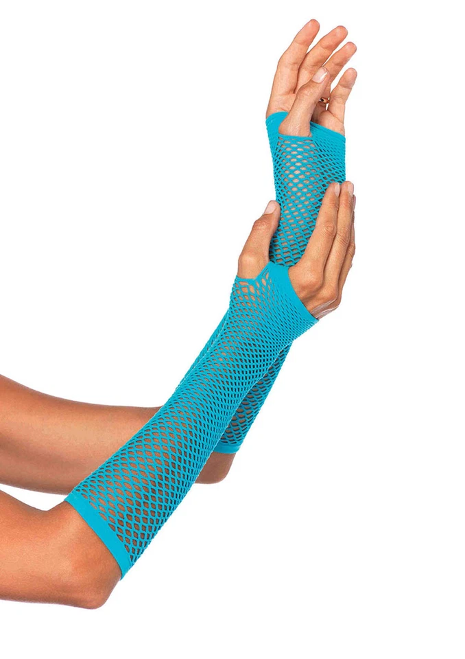 Leg Avenue Triangle Net Blue Nylon Fingerless Gloves