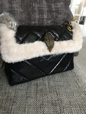 Kurt Geiger Kensington Mini Bag Black Patent Leather with Faux Fur Trim - Image 1 of 4