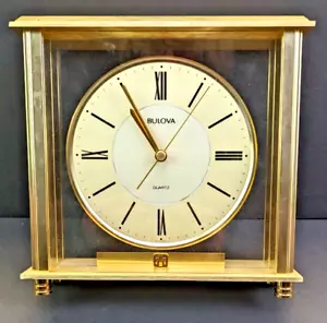 Bulova Quarzuhr Schreibtischmantel goldfarben Metall Glas quadratisch maßgeschneidert 7,5x8,0 - Bild 1 von 12