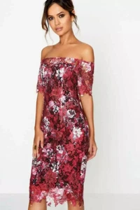 PAPER DOLLS Red Floral Lace DRESS Size UK 14 Aus 16 NWT Cocktail Party Wedding - Picture 1 of 8
