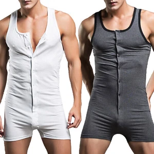 Para hombre Mono Corto Sin Mangas Una Pieza Camiseta Body Mono Ropa de noche - Imagen 1 de 38