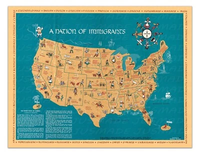 Vintage "A Nation of Immigrants" Pictorial Map – History Wall Art Print - Image 1 of 3