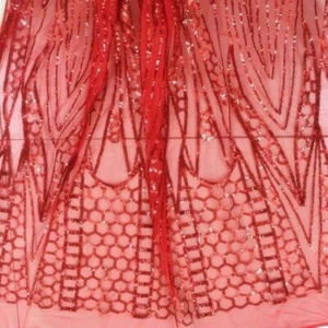 Sequins Mesh Embroidery Fabric Tulle Voile Wedding Prom Dress Costume Shiny Red - Picture 1 of 19