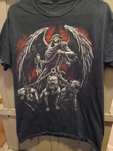 Vintage Y2k T Shirt Grim Reaper With Hell Hounds Size Small Pit To Pit 19in - Picture 1 of 4
