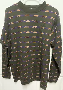 T-shirt vintage Marithe Francois Girbaud MFG taglia L verde manica lunga geometrica EC - Foto 1 di 8