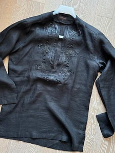 Mulberry Black Embroidered Linen Tunic Shirt. Made in Italy. Size S. - Picture 1 of 12