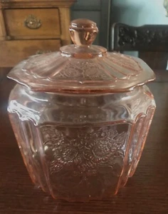 Vintage Antique Pink Depression Glass "Open Rose" Pattern Hoosier Cookie Jar R20 - Picture 1 of 7