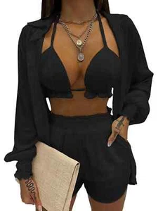 NEW SEXY SUMMER 3 PC TOP SHORTS BIKINI PLUS XL SET VACATION APPAREL FASHION - Picture 1 of 5