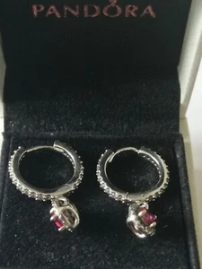 Pandora Red Cz Hoop Earrings - Picture 1 of 4