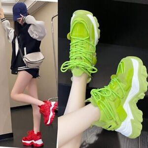 Women Thick Sole Platform Creeper Shoe Lace Up Fashion Sneaker Boots Comfort New