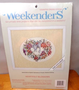 Weekenders Counted Cross Stitch Kit Heartfelt Blossoms Includes Mat 5x7 Vintage - Picture 1 of 6