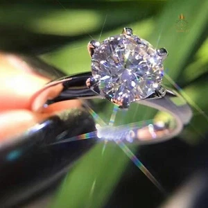 Solid 14K White Gold Moissanite 2 CT Round Cut Solitaire Engagement Ring - Picture 1 of 8