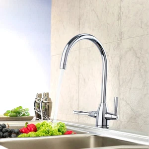 Swivel Kitchen Sink Basin Faucet Brass Spout Chrome Finished Mixer Tap - Picture 1 of 4