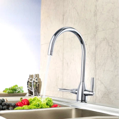 AA PRODUCTS INC Chrome High Arc Kitchen Swivel Spout Single Handle Brass Sink Faucet Mixer Tap