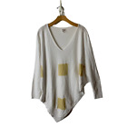 PLANET Lauren G White Yellow Diamond Print Pointed Hem V-Neck Sweater One Size