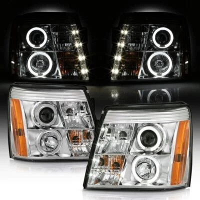 Faros proyectores LED dobles halo cromados para Cadillac Escalade 2002-2003 Foto 1 de 4