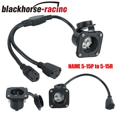 BLACKHORSE-RACING 16"-18" NEMA 5-15 Power Inlet Port Plug Extension Cord For RV Camper 15 Amp 125V