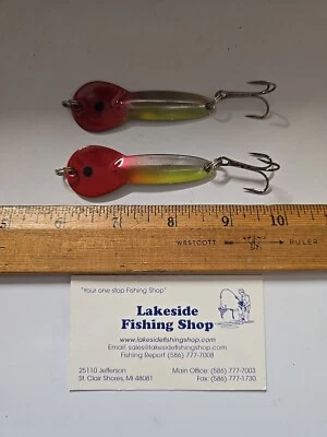 LOT OF 2 UNBRANDED 2.75" WALLEYE ICE FISHING SPOONS JIGGING LURES  - Image 1 of 3
