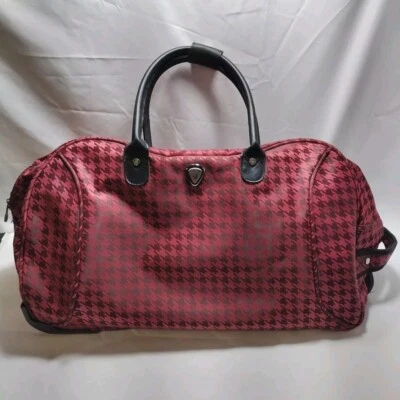 Calpak Soho Duffel Bag Rolling Satchel Red Houndstooth Carry on w/ hidden handle - Image 1 of 4