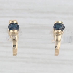 1.38ctw Blue Sapphire J-Hook Earrings 14k Yellow Gold Drops - Picture 1 of 7