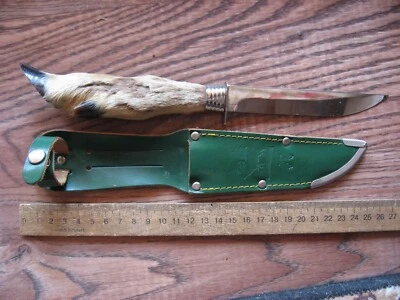 Винтажный охотничий нож в футляре «Козья нога» ручной работы, СССР 1970-х годов. - Изображение 1 из 4