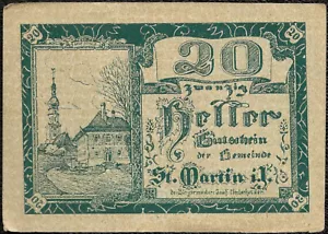 Billet de nécessité - Notgeld Autriche - 20 heller St. Martin im Innkreis - Bild 1 von 2