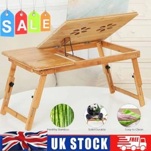 Portable Bamboo Bed Tray Table Adjustable Folding Laptop Desk Stand With Drawer - Picture 1 of 10
