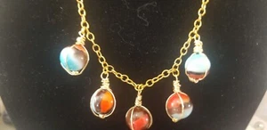 Artisan Vtg. Schoolyard WV Vitro Agate Marble Necklace 18" Earring Set Nostalgia - Picture 1 of 13