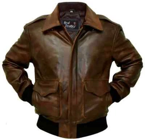 A-2 Aviator G-1 Bomber Flight Distressed Brown Men's Navy Lamb Leather Jacket - Picture 1 of 5