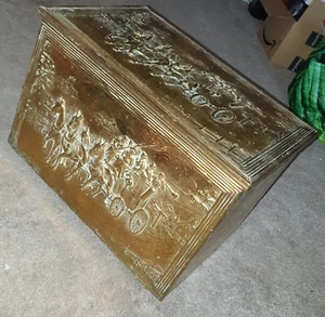 Vintage Embossed Brass Plated Wood Coal/Log Fireside Storage Box - Picture 1 of 9